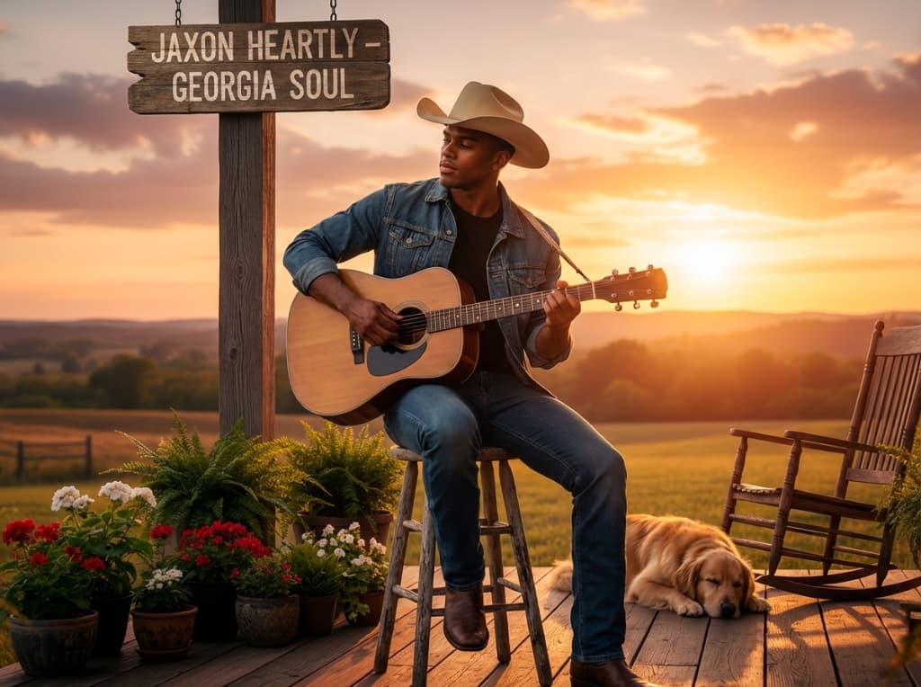 Jaxon Heartly playing guitar on a porch